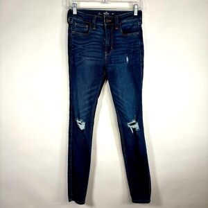 Hollister 2R High Rise Waisted Super Skinny Jeans Distressed Womens Blue Denim